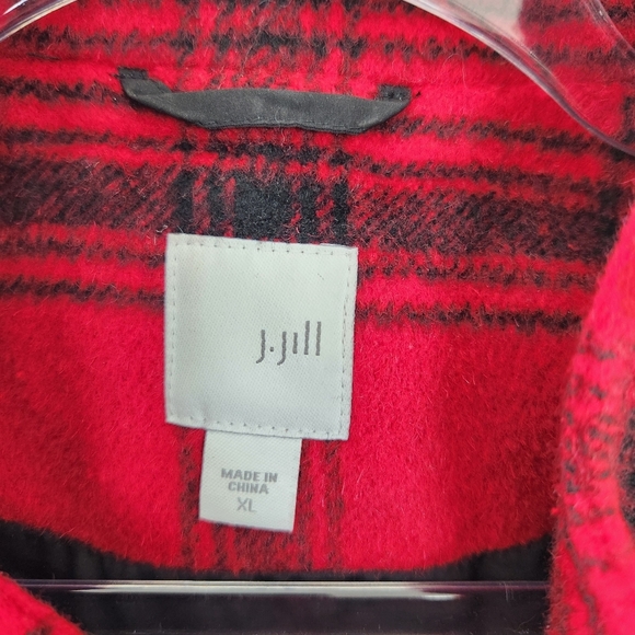 J. Jill Vest Womens XL Red Black Plaid Full Zipper Snap Button Wool Blend - Picture 4 of 7